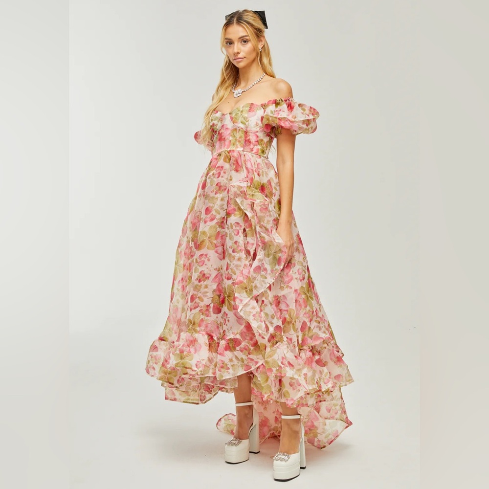 Floral strawberry Off-Shoulder Maxi Dress